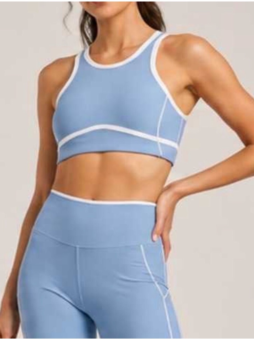Wilo the Label High-Neck Light Blue Sports Bra with White Trim